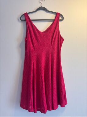 Sleeveless Raspberry Eyelet Fit & Flare Dress